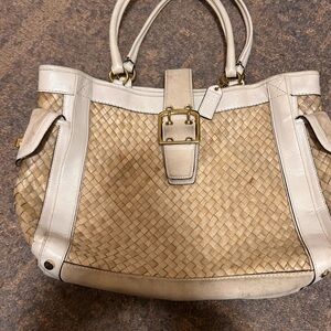Coach Beige and Cream Woven Tote